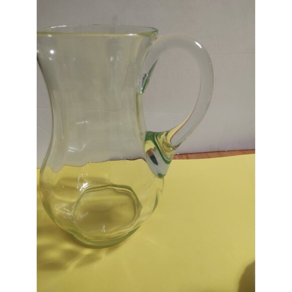 Large Antique vaseline uranium glass art deco water pitcher 9", ca 1930 - Picture 6 of 10